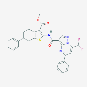 molecular formula C30H24F2N4O3S B453321 Methyl 2-({[7-(difluoromethyl)-5-phenylpyrazolo[1,5-a]pyrimidin-3-yl]carbonyl}amino)-6-phenyl-4,5,6,7-tetrahydro-1-benzothiophene-3-carboxylate 
