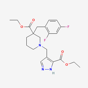 molecular formula C22H27F2N3O4 B4533305 ethyl 3-(2,4-difluorobenzyl)-1-{[3-(ethoxycarbonyl)-1H-pyrazol-4-yl]methyl}-3-piperidinecarboxylate 