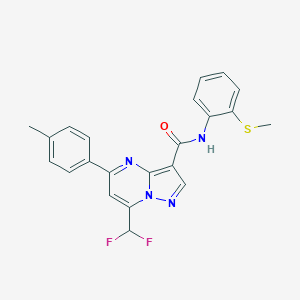 molecular formula C22H18F2N4OS B453331 7-(difluoromethyl)-5-(4-methylphenyl)-N-[2-(methylsulfanyl)phenyl]pyrazolo[1,5-a]pyrimidine-3-carboxamide 