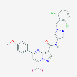 molecular formula C25H18Cl2F2N6O2 B453338 N-[1-(2,6-dichlorobenzyl)-1H-pyrazol-4-yl]-7-(difluoromethyl)-5-(4-methoxyphenyl)pyrazolo[1,5-a]pyrimidine-3-carboxamide 