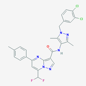 molecular formula C27H22Cl2F2N6O B453350 N-[1-(3,4-dichlorobenzyl)-3,5-dimethyl-1H-pyrazol-4-yl]-7-(difluoromethyl)-5-(4-methylphenyl)pyrazolo[1,5-a]pyrimidine-3-carboxamide 