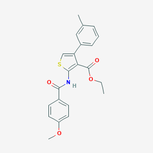 molecular formula C22H21NO4S B453357 Ethyl 2-[(4-methoxybenzoyl)amino]-4-(3-methylphenyl)-3-thiophenecarboxylate 