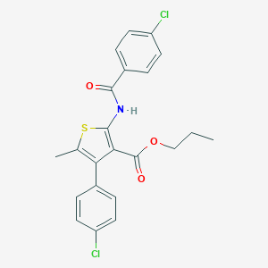 molecular formula C22H19Cl2NO3S B453367 Propyl 2-[(4-chlorobenzoyl)amino]-4-(4-chlorophenyl)-5-methyl-3-thiophenecarboxylate 