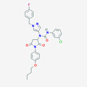 N-[1-(4-butoxyphenyl)-2,5-dioxo-3-pyrrolidinyl]-N'-(3-chlorophenyl)-N-[1-(4-fluorobenzyl)-1H-pyrazol-4-yl]urea