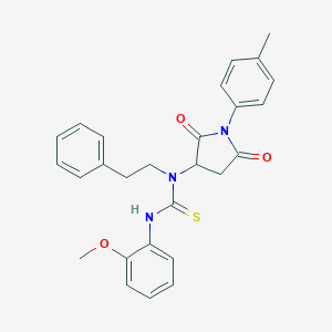 molecular formula C27H27N3O3S B453380 N'-(2-methoxyphenyl)-N-[1-(4-methylphenyl)-2,5-dioxo-3-pyrrolidinyl]-N-(2-phenylethyl)thiourea 