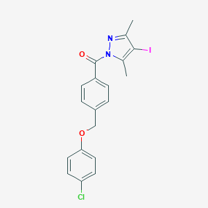 molecular formula C19H16ClIN2O2 B453381 4-chlorophenyl 4-[(4-iodo-3,5-dimethyl-1H-pyrazol-1-yl)carbonyl]benzyl ether 
