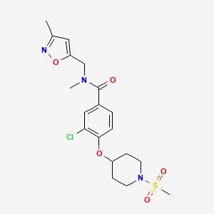 molecular formula C19H24ClN3O5S B4533875 3-chloro-N-methyl-N-[(3-methyl-5-isoxazolyl)methyl]-4-{[1-(methylsulfonyl)-4-piperidinyl]oxy}benzamide 