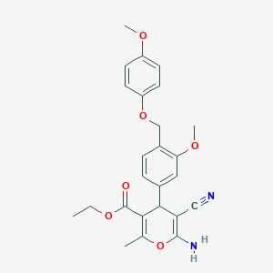 ethyl 6-amino-5-cyano-4-{3-methoxy-4-[(4-methoxyphenoxy)methyl]phenyl}-2-methyl-4H-pyran-3-carboxylate