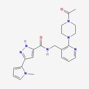 molecular formula C21H25N7O2 B4533943 N-{[2-(4-acetyl-1-piperazinyl)-3-pyridinyl]methyl}-3-(1-methyl-1H-pyrrol-2-yl)-1H-pyrazole-5-carboxamide 