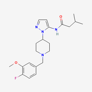 molecular formula C21H29FN4O2 B4533973 N-{1-[1-(4-fluoro-3-methoxybenzyl)-4-piperidinyl]-1H-pyrazol-5-yl}-3-methylbutanamide 