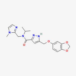 molecular formula C20H23N5O4 B4533985 5-[(1,3-benzodioxol-5-yloxy)methyl]-N-isopropyl-N-[(1-methyl-1H-imidazol-2-yl)methyl]-1H-pyrazole-3-carboxamide 