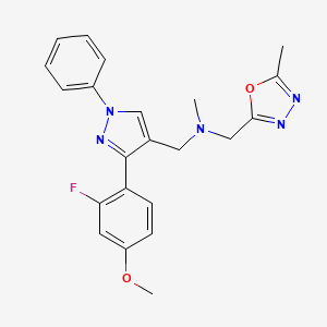 molecular formula C22H22FN5O2 B4533993 1-[3-(2-fluoro-4-methoxyphenyl)-1-phenyl-1H-pyrazol-4-yl]-N-methyl-N-[(5-methyl-1,3,4-oxadiazol-2-yl)methyl]methanamine 