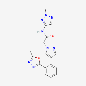molecular formula C17H16N8O2 B4534018 2-{4-[2-(5-methyl-1,3,4-oxadiazol-2-yl)phenyl]-1H-pyrazol-1-yl}-N-(2-methyl-2H-1,2,3-triazol-4-yl)acetamide 