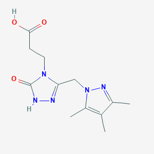 molecular formula C12H17N5O3 B4534034 3-{5-oxo-3-[(3,4,5-trimethyl-1H-pyrazol-1-yl)methyl]-1,5-dihydro-4H-1,2,4-triazol-4-yl}propanoic acid 