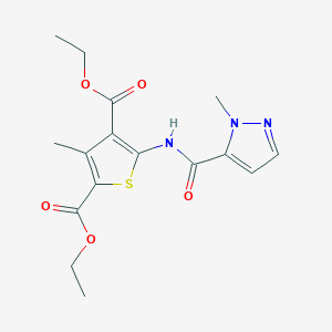 molecular formula C16H19N3O5S B453409 diethyl 3-methyl-5-(1-methyl-1H-pyrazole-5-carboxamido)thiophene-2,4-dicarboxylate CAS No. 494217-19-5