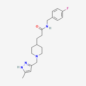 molecular formula C20H27FN4O B4534296 N-(4-fluorobenzyl)-3-{1-[(3-methyl-1H-pyrazol-5-yl)methyl]-4-piperidinyl}propanamide 