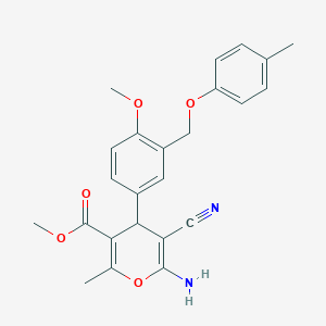 molecular formula C24H24N2O5 B453434 methyl 6-amino-5-cyano-4-{4-methoxy-3-[(4-methylphenoxy)methyl]phenyl}-2-methyl-4H-pyran-3-carboxylate 