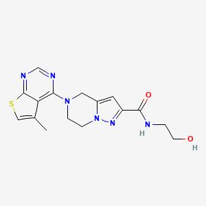 molecular formula C16H18N6O2S B4534370 N-(2-hydroxyethyl)-5-(5-methylthieno[2,3-d]pyrimidin-4-yl)-4,5,6,7-tetrahydropyrazolo[1,5-a]pyrazine-2-carboxamide 