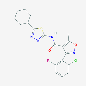molecular formula C19H18ClFN4O2S B453444 3-(2-chloro-6-fluorophenyl)-N-(5-cyclohexyl-1,3,4-thiadiazol-2-yl)-5-methyl-1,2-oxazole-4-carboxamide 