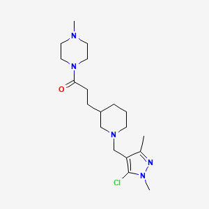 molecular formula C19H32ClN5O B4534442 1-(3-{1-[(5-chloro-1,3-dimethyl-1H-pyrazol-4-yl)methyl]-3-piperidinyl}propanoyl)-4-methylpiperazine 