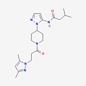 molecular formula C21H32N6O2 B4534555 N-(1-{1-[3-(3,5-dimethyl-1H-pyrazol-1-yl)propanoyl]-4-piperidinyl}-1H-pyrazol-5-yl)-3-methylbutanamide 