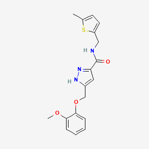 molecular formula C18H19N3O3S B4534682 5-[(2-methoxyphenoxy)methyl]-N-[(5-methyl-2-thienyl)methyl]-1H-pyrazole-3-carboxamide 