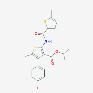molecular formula C21H20FNO3S2 B453469 Isopropyl 4-(4-fluorophenyl)-5-methyl-2-{[(5-methyl-2-thienyl)carbonyl]amino}-3-thiophenecarboxylate 