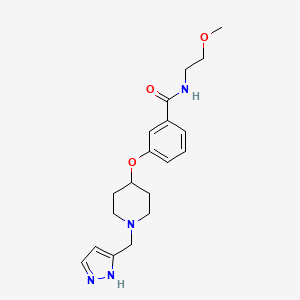 molecular formula C19H26N4O3 B4534798 N-(2-methoxyethyl)-3-{[1-(1H-pyrazol-3-ylmethyl)-4-piperidinyl]oxy}benzamide 
