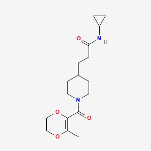molecular formula C17H26N2O4 B4534845 N-cyclopropyl-3-{1-[(3-methyl-5,6-dihydro-1,4-dioxin-2-yl)carbonyl]-4-piperidinyl}propanamide 
