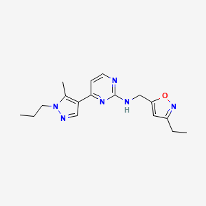 molecular formula C17H22N6O B4534872 N-[(3-ethylisoxazol-5-yl)methyl]-4-(5-methyl-1-propyl-1H-pyrazol-4-yl)pyrimidin-2-amine 