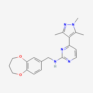 molecular formula C20H23N5O2 B4534887 N-(3,4-dihydro-2H-1,5-benzodioxepin-7-ylmethyl)-4-(1,3,5-trimethyl-1H-pyrazol-4-yl)pyrimidin-2-amine 