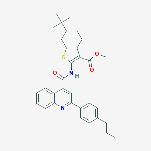 molecular formula C33H36N2O3S B453493 Methyl 6-tert-butyl-2-({[2-(4-propylphenyl)-4-quinolinyl]carbonyl}amino)-4,5,6,7-tetrahydro-1-benzothiophene-3-carboxylate 