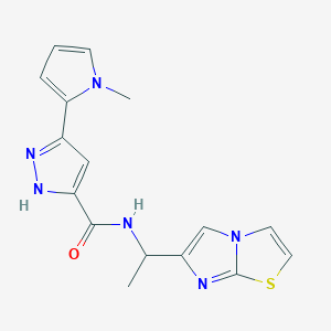 molecular formula C16H16N6OS B4534952 N-(1-imidazo[2,1-b][1,3]thiazol-6-ylethyl)-3-(1-methyl-1H-pyrrol-2-yl)-1H-pyrazole-5-carboxamide 