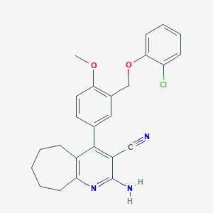 molecular formula C25H24ClN3O2 B453496 2-amino-4-{3-[(2-chlorophenoxy)methyl]-4-methoxyphenyl}-6,7,8,9-tetrahydro-5H-cyclohepta[b]pyridine-3-carbonitrile 