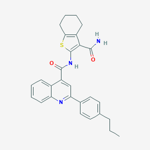 molecular formula C28H27N3O2S B453499 N-(3-carbamoyl-4,5,6,7-tetrahydro-1-benzothiophen-2-yl)-2-(4-propylphenyl)quinoline-4-carboxamide 