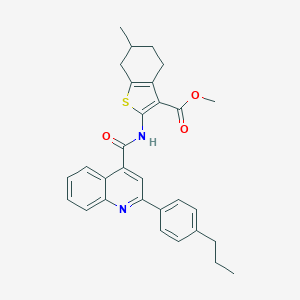 molecular formula C30H30N2O3S B453500 Methyl 6-methyl-2-({[2-(4-propylphenyl)-4-quinolinyl]carbonyl}amino)-4,5,6,7-tetrahydro-1-benzothiophene-3-carboxylate 