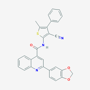 molecular formula C29H19N3O3S B453505 2-(1,3-benzodioxol-5-yl)-N-(3-cyano-5-methyl-4-phenylthiophen-2-yl)quinoline-4-carboxamide 