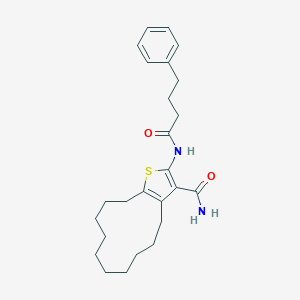 molecular formula C25H34N2O2S B453514 2-[(4-Phenylbutanoyl)amino]-4,5,6,7,8,9,10,11,12,13-decahydrocyclododeca[b]thiophene-3-carboxamide 