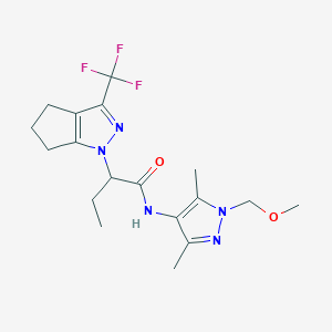 molecular formula C18H24F3N5O2 B4535163 N-[1-(methoxymethyl)-3,5-dimethyl-1H-pyrazol-4-yl]-2-[3-(trifluoromethyl)-5,6-dihydrocyclopenta[c]pyrazol-1(4H)-yl]butanamide 