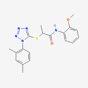 molecular formula C19H21N5O2S B4535198 2-{[1-(2,4-dimethylphenyl)-1H-tetrazol-5-yl]thio}-N-(2-methoxyphenyl)propanamide 