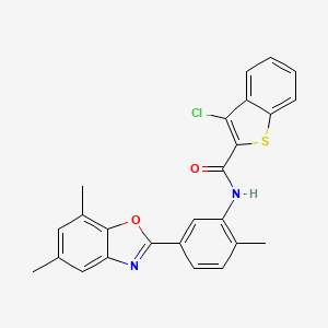 molecular formula C25H19ClN2O2S B4535224 3-chloro-N-[5-(5,7-dimethyl-1,3-benzoxazol-2-yl)-2-methylphenyl]-1-benzothiophene-2-carboxamide 