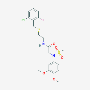 molecular formula C20H24ClFN2O5S2 B4535234 N~1~-{2-[(2-chloro-6-fluorobenzyl)thio]ethyl}-N~2~-(3,4-dimethoxyphenyl)-N~2~-(methylsulfonyl)glycinamide 