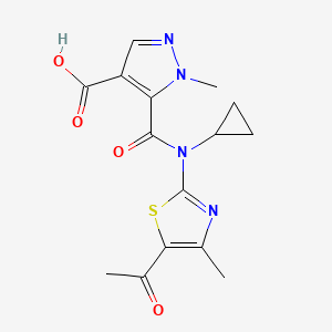 molecular formula C15H16N4O4S B4535299 5-{[(5-acetyl-4-methyl-1,3-thiazol-2-yl)(cyclopropyl)amino]carbonyl}-1-methyl-1H-pyrazole-4-carboxylic acid 