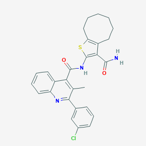molecular formula C28H26ClN3O2S B453538 N-(3-carbamoyl-4,5,6,7,8,9-hexahydrocycloocta[b]thiophen-2-yl)-2-(3-chlorophenyl)-3-methylquinoline-4-carboxamide 