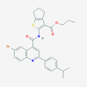 molecular formula C30H29BrN2O3S B453542 propyl 2-({[6-bromo-2-(4-isopropylphenyl)-4-quinolinyl]carbonyl}amino)-5,6-dihydro-4H-cyclopenta[b]thiophene-3-carboxylate 