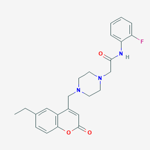 molecular formula C24H26FN3O3 B4535500 2-{4-[(6-ethyl-2-oxo-2H-chromen-4-yl)methyl]-1-piperazinyl}-N-(2-fluorophenyl)acetamide 
