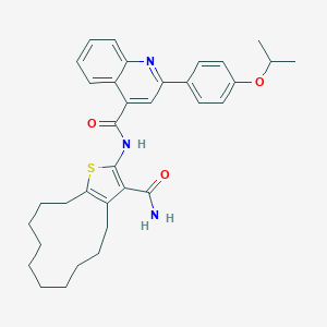 molecular formula C34H39N3O3S B453551 N-(3-carbamoyl-4,5,6,7,8,9,10,11,12,13-decahydrocyclododeca[b]thiophen-2-yl)-2-[4-(propan-2-yloxy)phenyl]quinoline-4-carboxamide 