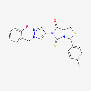 molecular formula C22H19FN4OS2 B4535539 6-[1-(2-fluorobenzyl)-1H-pyrazol-4-yl]-3-(4-methylphenyl)-5-thioxotetrahydro-7H-imidazo[1,5-c][1,3]thiazol-7-one 