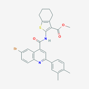 molecular formula C28H25BrN2O3S B453554 Methyl 2-({[6-bromo-2-(3,4-dimethylphenyl)quinolin-4-yl]carbonyl}amino)-4,5,6,7-tetrahydro-1-benzothiophene-3-carboxylate 