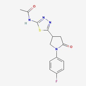 molecular formula C14H13FN4O2S B4535701 N-{5-[1-(4-fluorophenyl)-5-oxo-3-pyrrolidinyl]-1,3,4-thiadiazol-2-yl}acetamide 